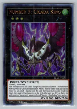 Number 3: Cicada King BLAR-EN028 Battles of Legend: Armageddon Yu-Gi-Oh NM - Image 1