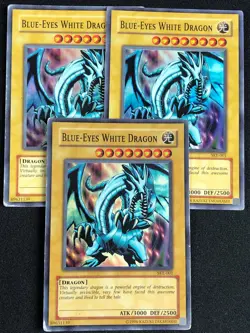 YUGIOH BLUE-EYES WHITE DRAGON SKE-001 SUPER X3 HP/CREASES - Image 1