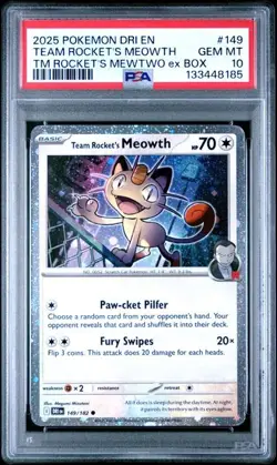 PSA 10 Team Rockets Meowth 149/182 Cosmo Holo Promo Pokemon Card - Image 1