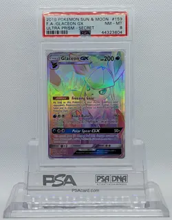 POKEMON ULTRA PRISM GLACEON GX #159 SECRET/HYPER RARE HOLO FOIL PSA 8 NM-MT #* - Image 1