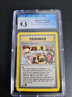 CGC 10 9.5 Pokemon Gym Heroes Blaine's Quiz #1 97/132 1st Edition POP 10 - Image 1
