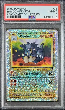 Pokemon TCG Rhydon 35/110 Legendary Collection Reverse Holo English 2002 PSA 8 - Image 1