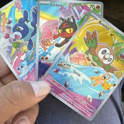 Pokemon TCG First Partner Illustration Rowlet Litten and Popplio - Image 1