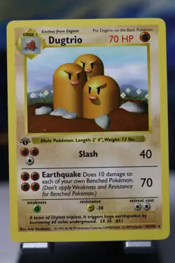 Dugtrio Base Set (Shadowless) Rare #019/102 1st Edition 1999 Pokemon Card TCG - Image 1