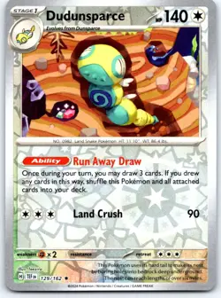 Dudunsparce 129/162 Rare Temporal Forces Pokemon Reverse Holo Near Mint - Image 1