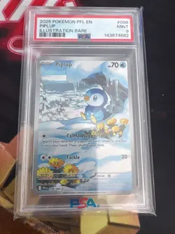 PIPLUP 098/094 Illustration Rare 2025 Pokemon Phantasmal Flames PSA 9 Mint - Image 1