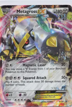 2014 Pokemon TCG Metagross EX Shiny XY Promo Holo XY34 Heavy Play Crease DMG - Image 1