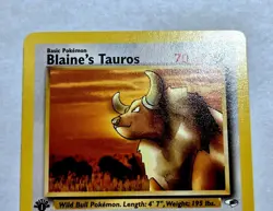 Blaine’s Tauros 1st Edition 64/132 Gym Heroes Pokemon TCG 2000 Wizards NM/MINT - Image 3