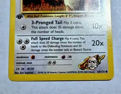 Blaine’s Tauros 1st Edition 64/132 Gym Heroes Pokemon TCG 2000 Wizards NM/MINT - Image 4