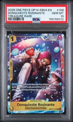 2026 ONE PIECE OP14-EB04 EN #108 DONQUIXOTE ROSINANTE TREASURE RARE PSA 10 (Q312 - Image 1