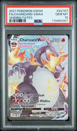 2021 Pokemon Sword & Shield Shining Fates Charizard VMAX #SV107 Fa PSA 10 - Image 1