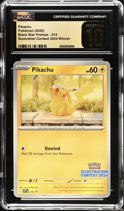 Pokemon CGC Pristine 10 Pikachu Black Star Promo 214 Illustration Contest Winner - Image 1