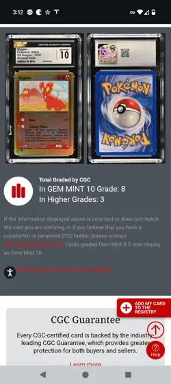 (POP 8) CGC 10 GEM MINT 2003 Pokemon EX Dragon Slugma 72/97 Card Reverse Holo - Image 4