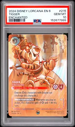 2024 DISNEY LORCANA EN 6-AZURITE SEA #215 TIGGER - IN THE CROW'S NEST PSA 10 - Image 1