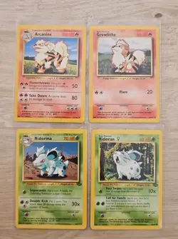 1999 Pokemon Cards Lot Of 4 Base Set Growlithe Arcanine Nidoran Nidorina - Image 1