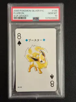 2000 POKEMON SILVER VERSION PLAYING CARDS 8 OF SPADES #136 FLAREON PSA 10 - Image 3
