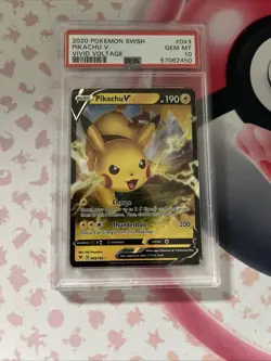 2020 POKEMON SWORD & SHIELD VIVID VOLTAGE PIKACHU V #43 PSA 10 GEM MINT - Image 1