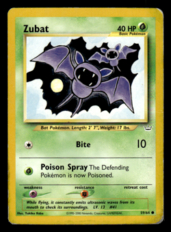 Pokemon Zubat 59/64 Neo Revelation MP Crease See Pics Actual Scan - Image 1