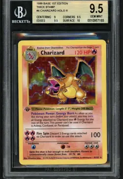 1999 Pokemon Base Set 1st Edition Shadowless Charizard Holo Thick Stamp BGS 9.5 - Image 1