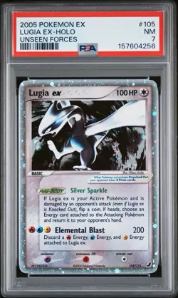 2005 POKEMON EX UNSEEN FORCES #105 LUGIA EX-HOLO PSA 7 - Image 1