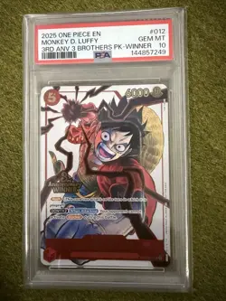One Piece EN 3rd Anniversary 3 Brothers Winner #012 Monkey D Luffy PSA 10 - Image 1
