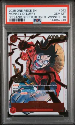 One Piece EN 3rd Anniversary 3 Brothers Winner #012 Monkey D Luffy PSA 10 - Image 3