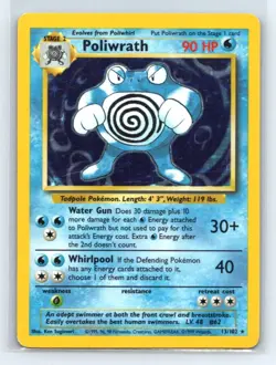 Poliwrath Base Set Holo #13/102 Unlimited English Pokemon Card - LP - Image 1