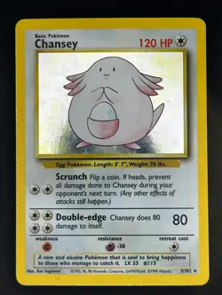 Chansey 3/102 Pokemon TCG Base Set Unlimited Holo Rare WOTC LP Lightly Played - Image 1
