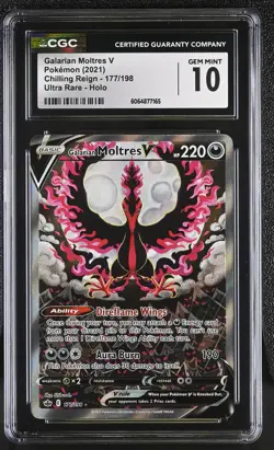 CGC 10 GEM MINT Galarian Moltres V Chilling Reign 177/198 Ultra Rare Pokemon - Image 1