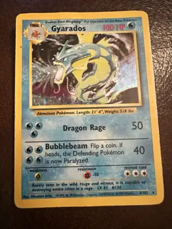 1999 Pokemon Base Set Gyarados Holo 6/102 – Damaged Vintage Card –“Kyle Edition” - Image 1