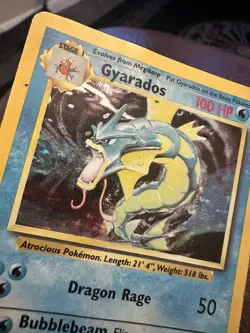1999 Pokemon Base Set Gyarados Holo 6/102 – Damaged Vintage Card –“Kyle Edition” - Image 2