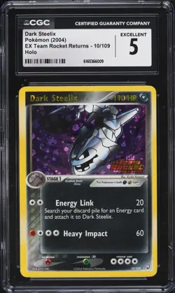 Dark Steelix Pokemon Ex Team Rocket Returns 10 EX CGC 5 Reverse Holo - Image 1