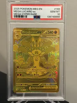 2025 POKEMON MEG EN-MEGA EVOLUTION MEGA HYPER RARE #188 MEGA LUCARIO EX PSA 10 - Image 1