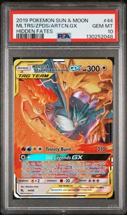 2019 POKEMON SUN & MOON HIDDEN FATES #44 MOLTRES & ZAPDOS & ARTICUNO GX PSA 10 - Image 1