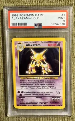 1999 POKEMON BASE SET UNLIMITED #1 ALAKAZAM-HOLO PSA 9 - Image 1