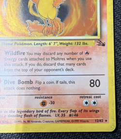 Moltres 12/62 Holo Rare Fossil Pokemon Unlimited Holo MP/HP - Image 4