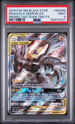 2019 POKEMON SM BLACK STAR PROMO #SM168 PIKACHU & ZEKROM GX PROMO-TAG TEAM TINS - Image 1
