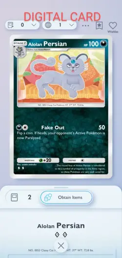 Pokemon Pocket Mobile Game Extradimensional Crisis Set Alolan Persian ◇◇ Card - Image 1