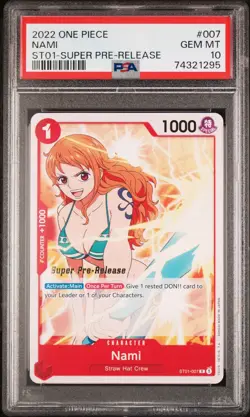 PSA 10 One Piece 2022 Super Pre-Release Nami ST01 007 Gold Stamp Limited Edition - Image 1