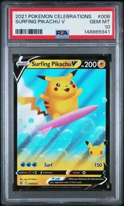 SURFING PIKACHU V #008 PSA 10 2021 POKEMON CELEBRATIONS GEM MT - Image 3