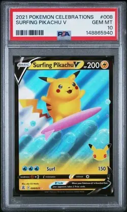 SURFING PIKACHU V #008 PSA 10 2021 POKEMON CELEBRATIONS GEM MT - Image 5