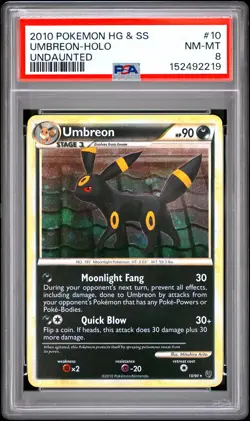 2010 POKEMON HEARTGOLD & SOULSILVER UNDAUNTED #10 UMBREON-HOLO PSA 8 - Image 1