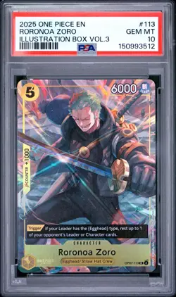Roronoa Zoro Illustration Box Vol. 3 OP07-113 One Piece Promo PSA 10 - Image 1