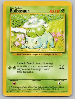 Bulbasaur 44/102 Common Base Set Unlimited Pokemon HP - Image 1