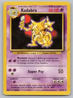 Kadabra 32/102 Uncommon Base Set Unlimited Pokemon HP - Image 1