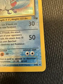 Pokemon TCG Articuno Fossil Holo Unlimited Rare Card 2/62 MP Condition - Image 4