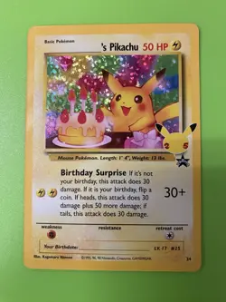 WotC Promo Birthday Pikachu #25 Holo Promo _____’s Pikachu NM Celebrations - Image 2