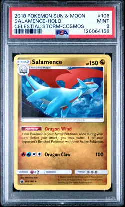 2018 POKEMON SUN & MOON CELESTIAL STORM COSMOS #106 SALAMENCE-HOLO PSA 9 - Image 1