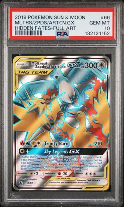 2019 POKEMON SUN & MOON #66 FULL ART/MOLTRES & ZAPDOS & ARTICUNO GX PSA 10 - Image 1