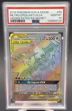 2019 POKEMON SUN & MOON HIDDEN FATES MOLTRES & ZAPDOS & ARTICUNO GX PSA 10 #69 - Image 1